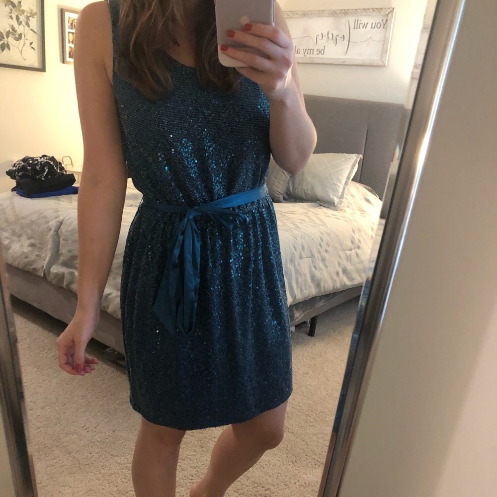 Express Sequined Open Back Formal Dress